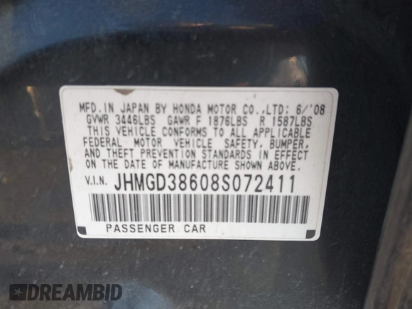 2008 Honda Fit Sport with VIN JHMGD38608S072411, listed as a IAAI auction lot 41413545 with 112,217 mi miles. Bid and sale history available at carsss.com. Image 9.