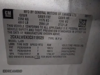 2012 GMC Terrain SLT-2 with VIN 2GKALWEK0C6118929, listed as a IAAI auction lot 41537994 with 200,213 mi miles. Bid and sale history available at carsss.com. Image 9.
