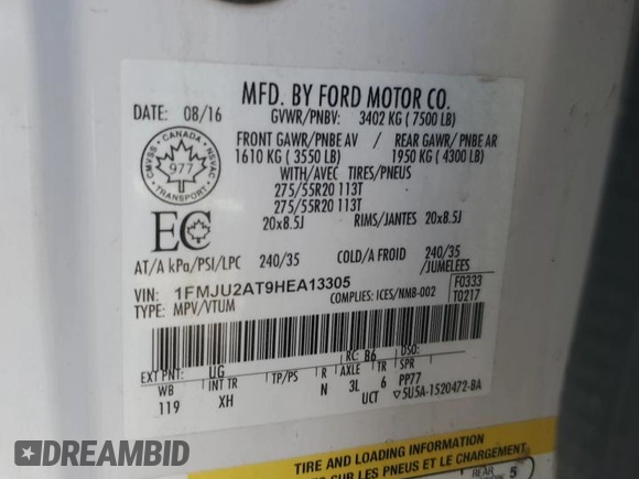 2017 Ford Expedition Limited z VIN 1FMJU2AT9HEA13305, wystawiony jako Copart lot #48364285 z przebiegiem 89 838 mil mil oraz Szkoda całkowita • Salvage title. Historia ofert i sprzedaży dostępna na DreamBid. Obrazek 14.