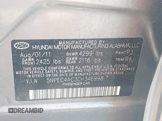 2012 Hyundai Sonata Limited z VIN 5NPEC4AC3CH346998, wystawiony jako IAAI lot #42043048 z przebiegiem 198 027 mil mil oraz . Historia ofert i sprzedaży dostępna na DreamBid. Obrazek 9.