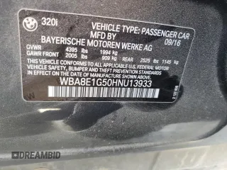 2017 BMW 3 Series 320i with VIN WBA8E1G50HNU13933, listed as a Copart auction lot 47787075 with 116,365 mi miles and Salvage Title. Bid and sale history available at carsss.com. Image 12.