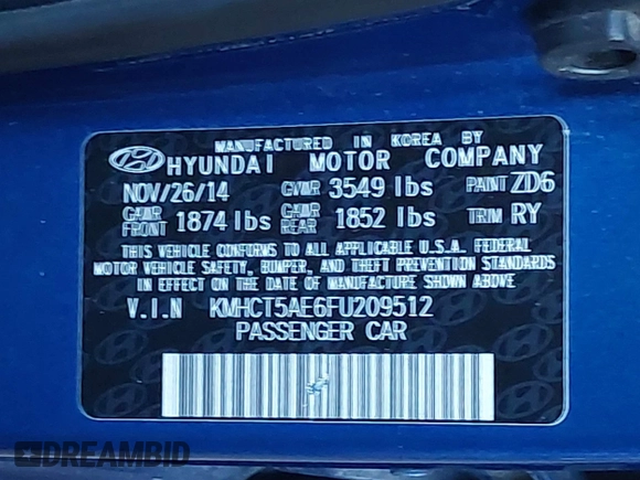 2015 Hyundai Accent GS with VIN KMHCT5AE6FU209512, listed as a IAAI auction lot 41876988 with 111,378 mi miles. Bid and sale history available at carsss.com. Image 9.