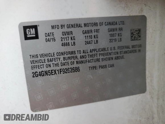 2015 Buick Regal Premium I with VIN 2G4GN5EX1F9262686, listed as a Copart auction lot 57479325 with 140,585 mi miles and Clean title. Bid and sale history available at DreamBid. Image 12.