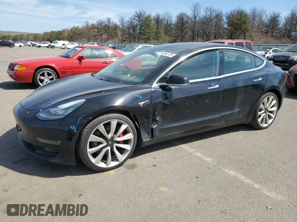 2019 Tesla Model 3 Long Range with VIN 5YJ3E1EB6KF392727, listed as a Copart auction lot 53343735 with 55,196 mi miles and Salvage Title. Bid and sale history available at DreamBid. Image 1.
