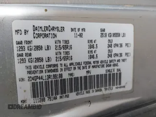 2003 Dodge Caravan Sport with VIN 2D4GP44L13R199188, listed as a IAAI auction lot 42154107 with Not Provided miles and . Bid and sale history available at carsss.com. Image 9.