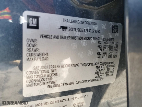 2020 GMC Sierra 1500 AT4 with VIN 3GTU9EET7LG179032, listed as a Copart auction lot 42632945 with 82,067 mi miles and Salvage Title. Bid and sale history available at carsss.com. Image 12.