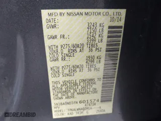 2015 Nissan Armada SV with VIN 5N1BA0ND5FN601574, listed as a IAAI auction lot 41240197 with 180,008 mi miles. Bid and sale history available at carsss.com. Image 9.