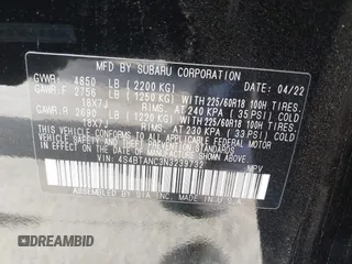 2022 Subaru Outback Limited с VIN 4S4BTANC3N3239732, выставлен на аукционе IAAI как лот 41481453 с пробегом 35 193 миль миль и . История ставок и продаж доступна на DreamBid. Изображение 9.