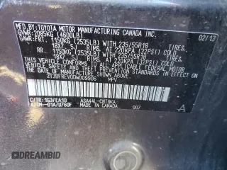 2013 Toyota RAV4 Limited z VIN 2T3DFREV0DW009906, wystawiony jako Copart lot #60857305 z przebiegiem 150 944 mil mil oraz Szkoda całkowita • Salvage title. Historia ofert i sprzedaży dostępna na DreamBid. Obrazek 13.
