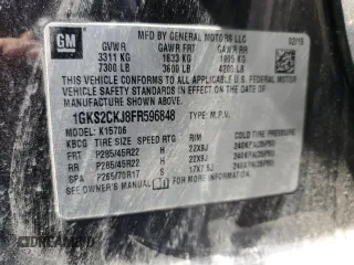2015 GMC Yukon Denali with VIN 1GKS2CKJ8FR596848, listed as a Copart auction lot 52048105 with 129,935 mi miles and Salvage Title. Bid and sale history available at carsss.com. Image 13.