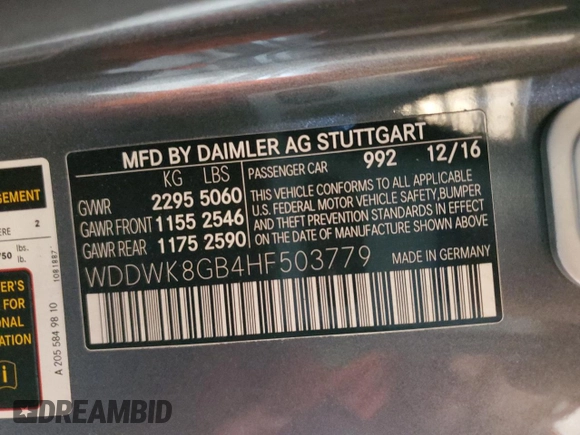2017 Mercedes-Benz C 63 AMG with VIN WDDWK8GB4HF503779, listed as a Copart auction lot 57319275 with 25,924 mi miles and Clean title. Bid and sale history available at DreamBid. Image 14.