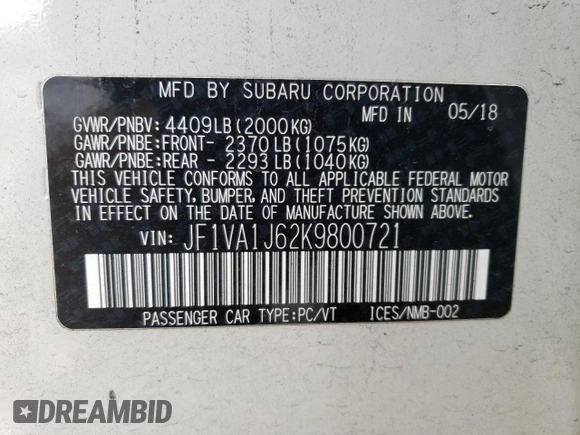 2019 Subaru WRX Limited with VIN JF1VA1J62K9800721, listed as a Copart auction lot 72238752 with 30,138 mi miles. Bid and sale history available at carsss.com. Image 13.