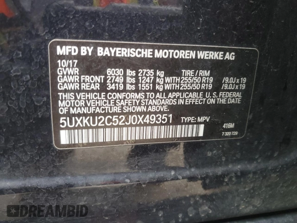 2018 BMW X6 xDrive35i z VIN 5UXKU2C52J0X49351, wystawiony jako Copart lot #55630745 z przebiegiem 139 605 mil mil oraz Tytuł czysty. Historia ofert i sprzedaży dostępna na DreamBid. Obrazek 13.