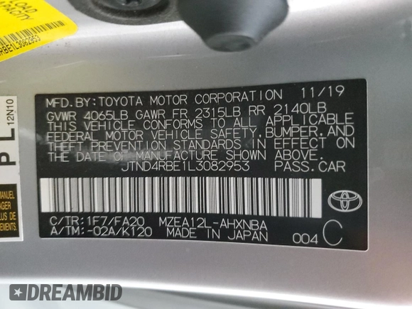 2020 Toyota Corolla SE with VIN JTND4RBE1L3082953, listed as a Copart auction lot 81199814 with 53,395 mi miles and Salvage Title. Bid and sale history available at DreamBid. Image 15.
