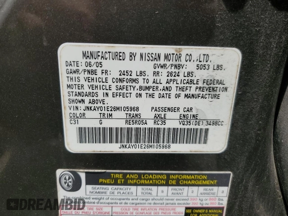2006 Infiniti M with VIN JNKAY01E26M105968, listed as a Copart auction lot 55413975 with Not Provided miles and Salvage Title. Bid and sale history available at carsss.com. Image 12.