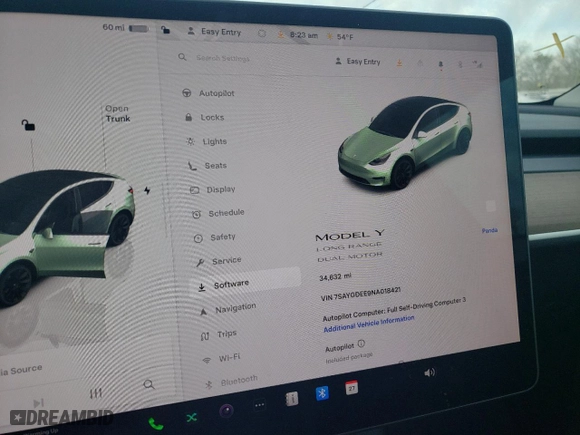 2022 Tesla Model Y Long Range with VIN 7SAYGDEE9NA018421, listed as a Copart auction lot 46869185 with 34,632 mi miles and Salvage Title. Bid and sale history available at carsss.com. Image 9.