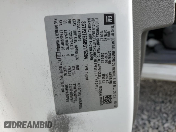 2011 GMC Sierra 1500 with VIN 3GTP2TE36BG175204, listed as a Copart auction lot 48897185 with 104,815 mi miles and Salvage Title. Bid and sale history available at DreamBid. Image 12.
