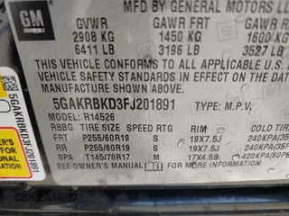 2015 Buick Enclave Leather with VIN 5GAKRBKD3FJ201891, listed as a IAAI auction lot 41860985 with 161,694 mi miles and . Bid and sale history available at carsss.com. Image 9.