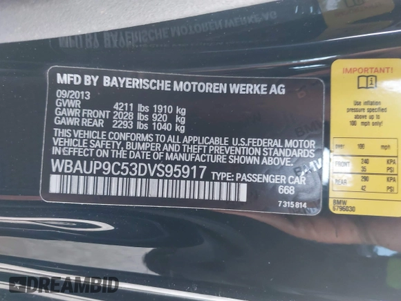 2013 BMW 1 Series 128i с VIN WBAUP9C53DVS95917, выставлен на аукционе IAAI как лот 41398338 с пробегом 52 160 миль миль и . История ставок и продаж доступна на DreamBid. Изображение 9.