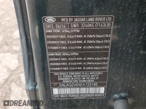 2014 Land Rover LR4 HSE with VIN SALAG2V6XEA723146, listed as a Copart auction lot 61303974 with 132,259 mi miles and Non Repairable. Bid and sale history available at DreamBid. Image 13.