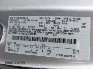 2020 Ford Escape Titanium с VIN 1FMCU9J99LUB45758, выставлен на аукционе IAAI как лот 42286143 с пробегом 51 177 миль миль и . История ставок и продаж доступна на DreamBid. Изображение 9.