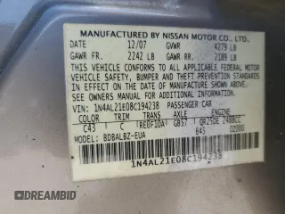 2008 Nissan Altima 2.5 S with VIN 1N4AL21E08C194238, listed as a Copart auction lot 53783165 with 249,243 mi miles and Salvage Title. Bid and sale history available at carsss.com. Image 12.