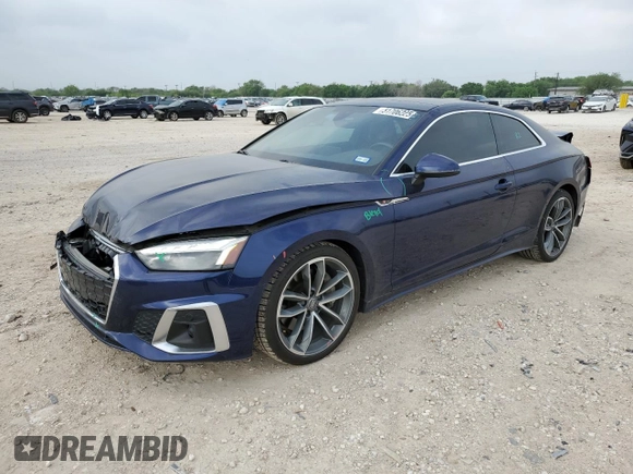 2021 Audi A5 S line Premium Plus z VIN WAUTAAF56MA019040, wystawiony jako Copart lot #51706225 z przebiegiem 47 587 mil mil oraz Szkoda całkowita • Salvage title. Historia ofert i sprzedaży dostępna na DreamBid. Obrazek 1.
