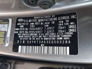 2014 Kia Sorento LX with VIN 5XYKT3A63EG503284, listed as a IAAI auction lot 41814383 with 166,219 mi miles and . Bid and sale history available at DreamBid. Image 9.