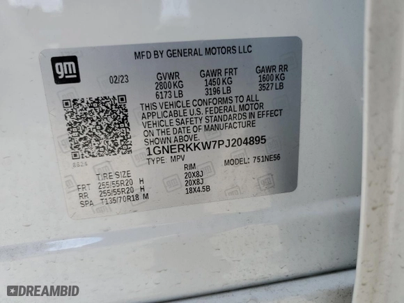 2023 Chevrolet Traverse Premier with VIN 1GNERKKW7PJ204895, listed as a Copart auction lot 45606125 with 17,476 mi miles and Salvage Title. Bid and sale history available at carsss.com. Image 14.
