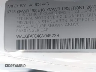2016 Audi A6 2.0T Premium Plus with VIN WAUGFAFC4GN045229, listed as a IAAI auction lot 41974532 with 122,585 mi miles. Bid and sale history available at carsss.com. Image 9.