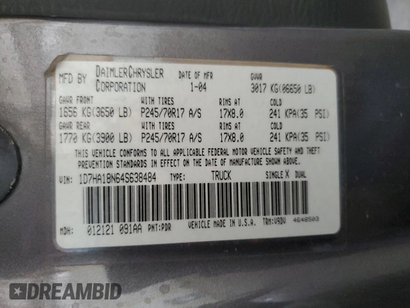 2004 Dodge 1500 SLT with VIN 1D7HA18N64S638484, listed as a Copart auction lot 51674335 with 163,354 mi miles and Salvage Title. Bid and sale history available at carsss.com. Image 12.