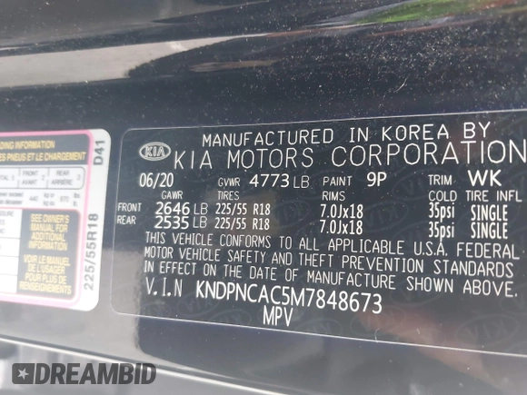 2021 Kia Sportage EX with VIN KNDPNCAC5M7848673, listed as a IAAI auction lot 42373684 with 108,409 mi miles and . Bid and sale history available at DreamBid. Image 9.