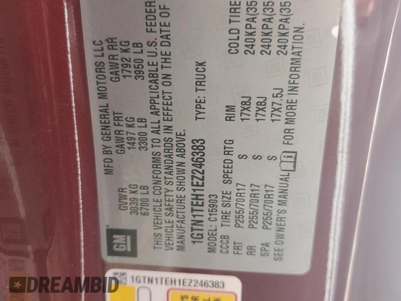 2014 GMC Sierra 1500 z VIN 1GTN1TEH1EZ246383, wystawiony jako Copart lot #82172174 z przebiegiem 136 794 mil mil oraz Szkody całkowita. Historia ofert i sprzedaży dostępna na DreamBid. Obrazek 12.