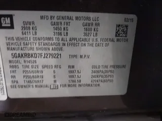 2015 Buick Enclave Leather with VIN 5GAKRBKD7FJ279221, listed as a IAAI auction lot 42115162 with 56,247 mi miles. Bid and sale history available at carsss.com. Image 9.