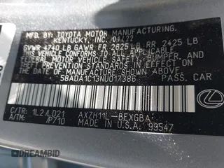 2022 Lexus ES 300h with VIN 58ADA1C13NU017386, listed as a IAAI auction lot 42381143 with 53,045 mi miles and . Bid and sale history available at DreamBid. Image 9.