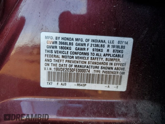 2015 Acura ILX Premium z VIN 19VDE2E50FE000074, wystawiony jako Copart lot #87688045 z przebiegiem 170 523 mil mil oraz Szkoda całkowita • Salvage title. Historia ofert i sprzedaży dostępna na DreamBid. Obrazek 14.