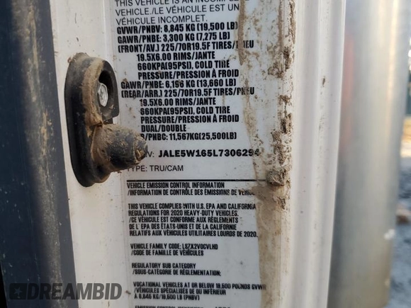 2020 Isuzu NRR IBT with VIN JALE5W165L7306294, listed as a Copart auction lot 86615774 with Not provided miles and Salvage title. Bid and sale history available at DreamBid. Image 12.