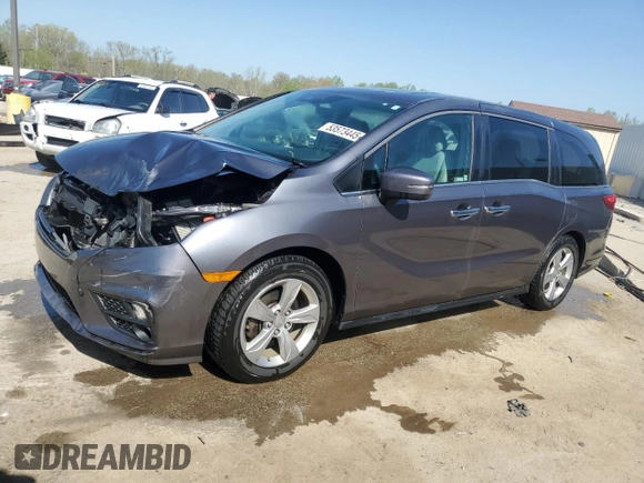 2019 Honda Odyssey EX-L with VIN 5FNRL6H77KB040597, listed as a Copart auction lot 53573445 with 110,024 mi miles and Salvage Title. Bid and sale history available at DreamBid. Image 1.