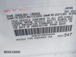 2011 Mitsubishi Lancer ES with VIN JA32U2FU8BU028528, listed as a IAAI auction lot 42152453 with 131,113 mi miles and . Bid and sale history available at DreamBid. Image 9.