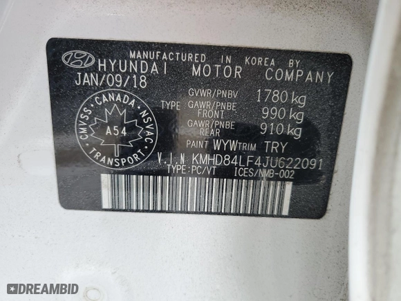 2018 Hyundai Elantra GL with VIN KMHD84LF4JU622091, listed as a Copart auction lot 47202345 with 117,690 mi miles and Salvage Title. Bid and sale history available at carsss.com. Image 12.