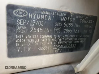 2004 Hyundai Santa Fe GLS with VIN KM8SC13D64U606532, listed as a Copart auction lot 51547445 with 243,144 mi miles and Salvage Title. Bid and sale history available at carsss.com. Image 13.