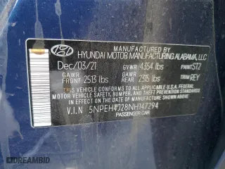 2022 Hyundai Sonata Limited with VIN 5NPEH4J28NH147294, listed as a Copart auction lot 42425445 with 44,136 mi miles and Salvage Title. Bid and sale history available at carsss.com. Image 12.