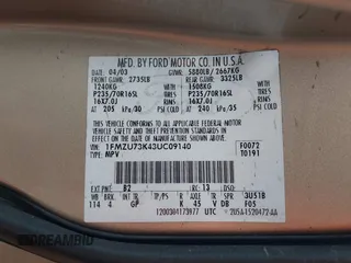 2003 Ford Explorer XLT с VIN 1FMZU73K43UC09140, выставлен на аукционе IAAI как лот 42311104 с пробегом 77 383 миль миль и . История ставок и продаж доступна на DreamBid. Изображение 9.