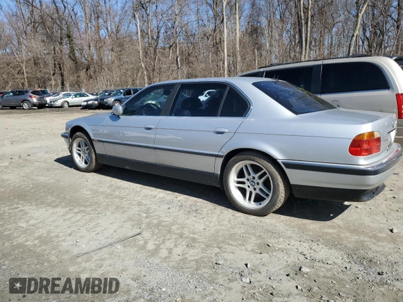 2000 BMW 7 Series 740iL with VIN WBAGH8341YDP12958, listed as a Copart auction lot 48118615 with 0 mi miles and Salvage Title. Bid and sale history available at carsss.com. Image 2.