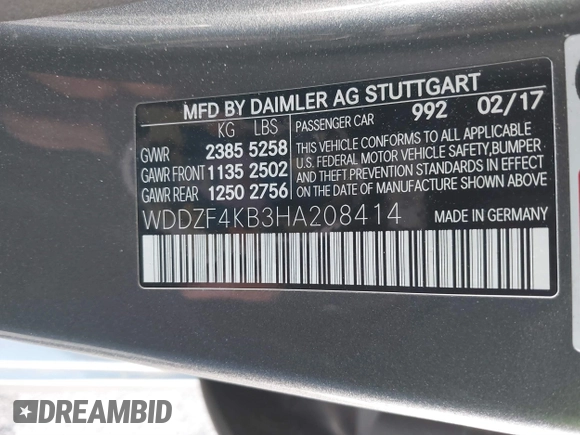 2017 Mercedes-Benz E 300 Luxury with VIN WDDZF4KB3HA208414, listed as a IAAI auction lot 41849093 with 92,919 mi miles and . Bid and sale history available at DreamBid. Image 9.