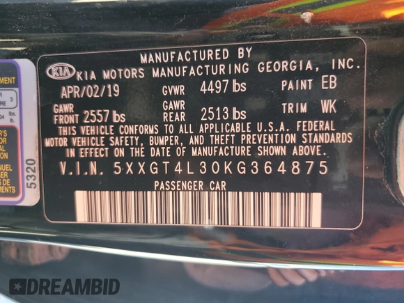 2019 Kia Optima S with VIN 5XXGT4L30KG364875, listed as a Copart auction lot 46791325 with 111,223 mi miles and Salvage Title. Bid and sale history available at carsss.com. Image 15.