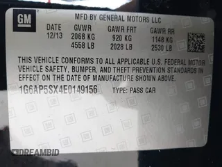 2014 Cadillac CTS RWD with VIN 1G6AP5SX4E0149156, listed as a IAAI auction lot 42681914 with 49,539 mi miles and . Bid and sale history available at DreamBid. Image 9.