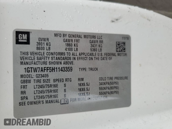 2017 GMC Savana Cargo z VIN 1GTW7AFF5H1143359, wystawiony jako Copart lot #53189835 z przebiegiem 114 245 mil mil oraz Szkoda całkowita • Salvage title. Historia ofert i sprzedaży dostępna na DreamBid. Obrazek 14.