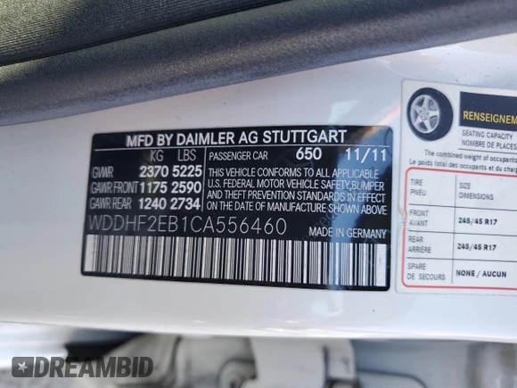 2012 Mercedes-Benz E 350 Luxury with VIN WDDHF2EB1CA556460, listed as a Copart auction lot 88116685 with 73,748 mi miles and Salvage title. Bid and sale history available at DreamBid. Image 13.