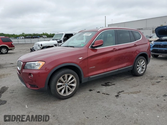 2013 BMW X3 xDrive28i with VIN 5UXWX9C55D0A23234, listed as a Copart auction lot 56388885 with 112,050 mi miles and Clean Title. Bid and sale history available at DreamBid. Image 1.